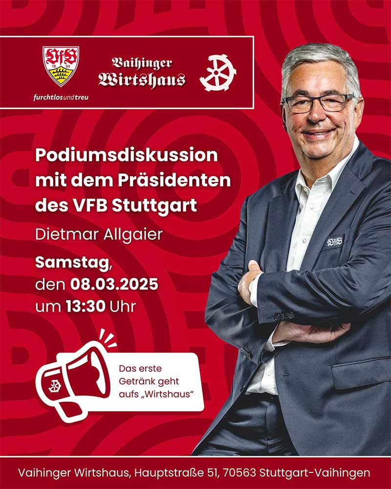 Bild-Podiumsdiskussion-Dietmar-Allgaier Bild Podiumsdiskussion mit VfB-Präsident Dietmar Allgaier im Vaihinger Wirtshaus Stuttgart-Vaihingen