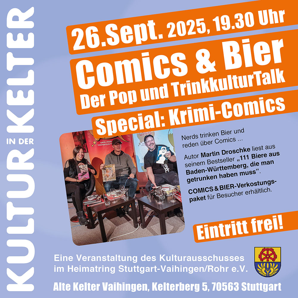 SharePic_Kelter_260925-Beitrag Beitrag Veranstaltung Kultur in der Kelter Comics & Bier am 26.09.25