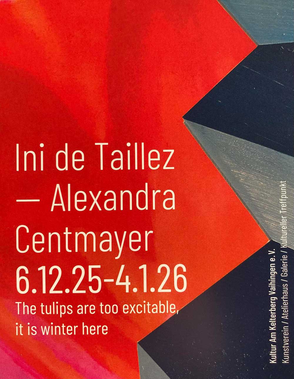 Kultur-am-Kelterberg-Tulips-Stuttgart-Vaihingen Ausstellung Ini de Taillez – Alexandra Centmayer: The tulips are too excitable, it is winter here